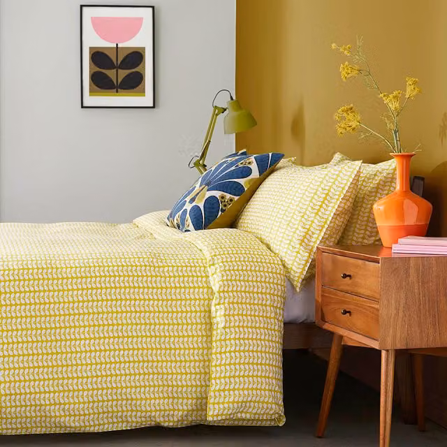 Orla Kiely Tiny Stem Floral Cotton Duvet Cover Bedding Set in Yellow