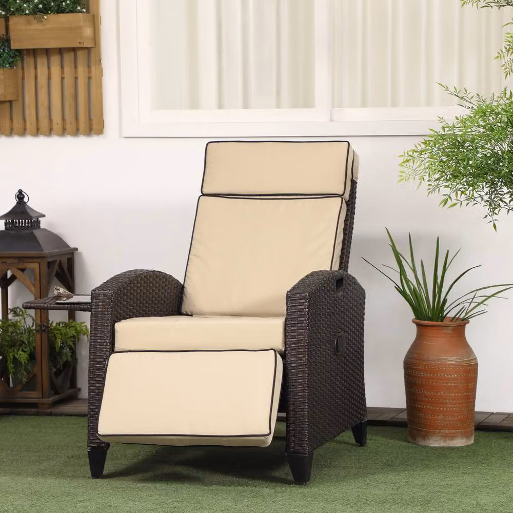 ERGOVEXA Outdoor Recliner Chair in Beige with Adjustable Headrest, Side Tray and Armrests – 4