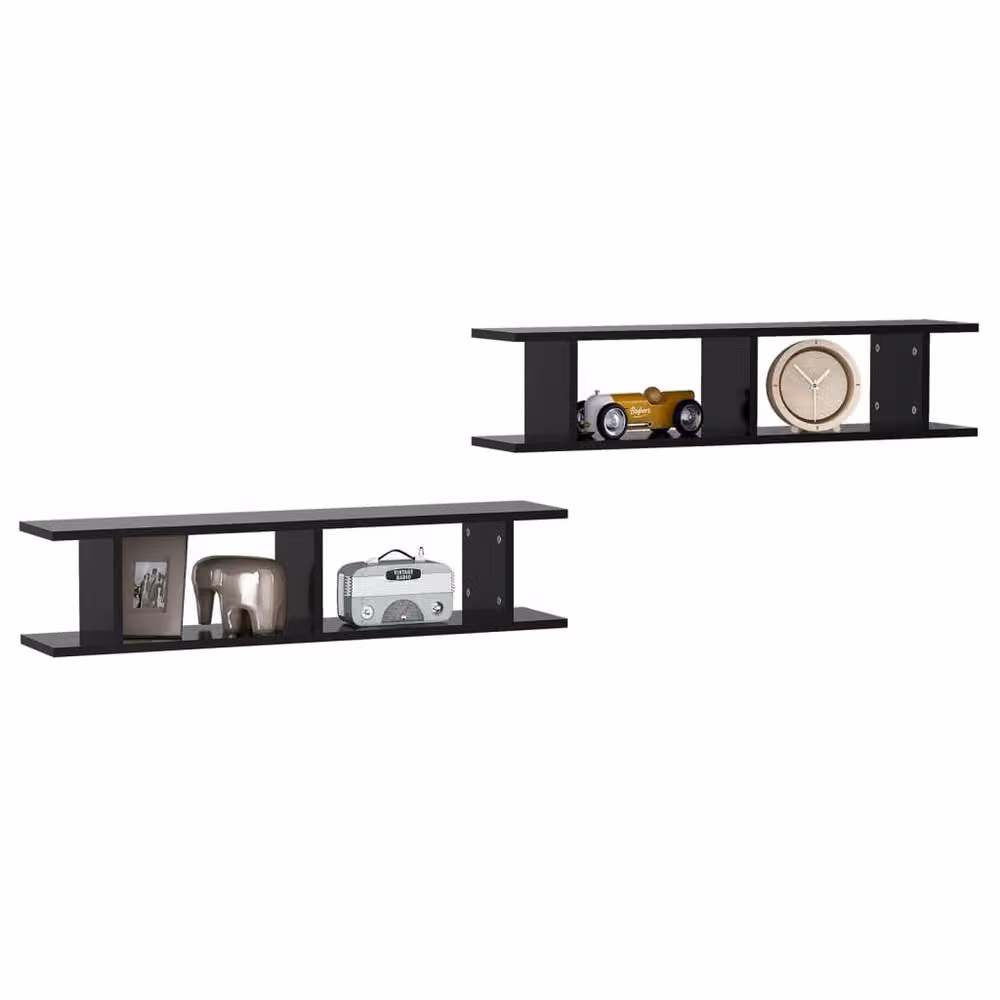 Berkfield Home Set of 2 Black Wall Mounted Cube Shelves in MDF, W/D/H: 90 x 18 x 20 cm – 3