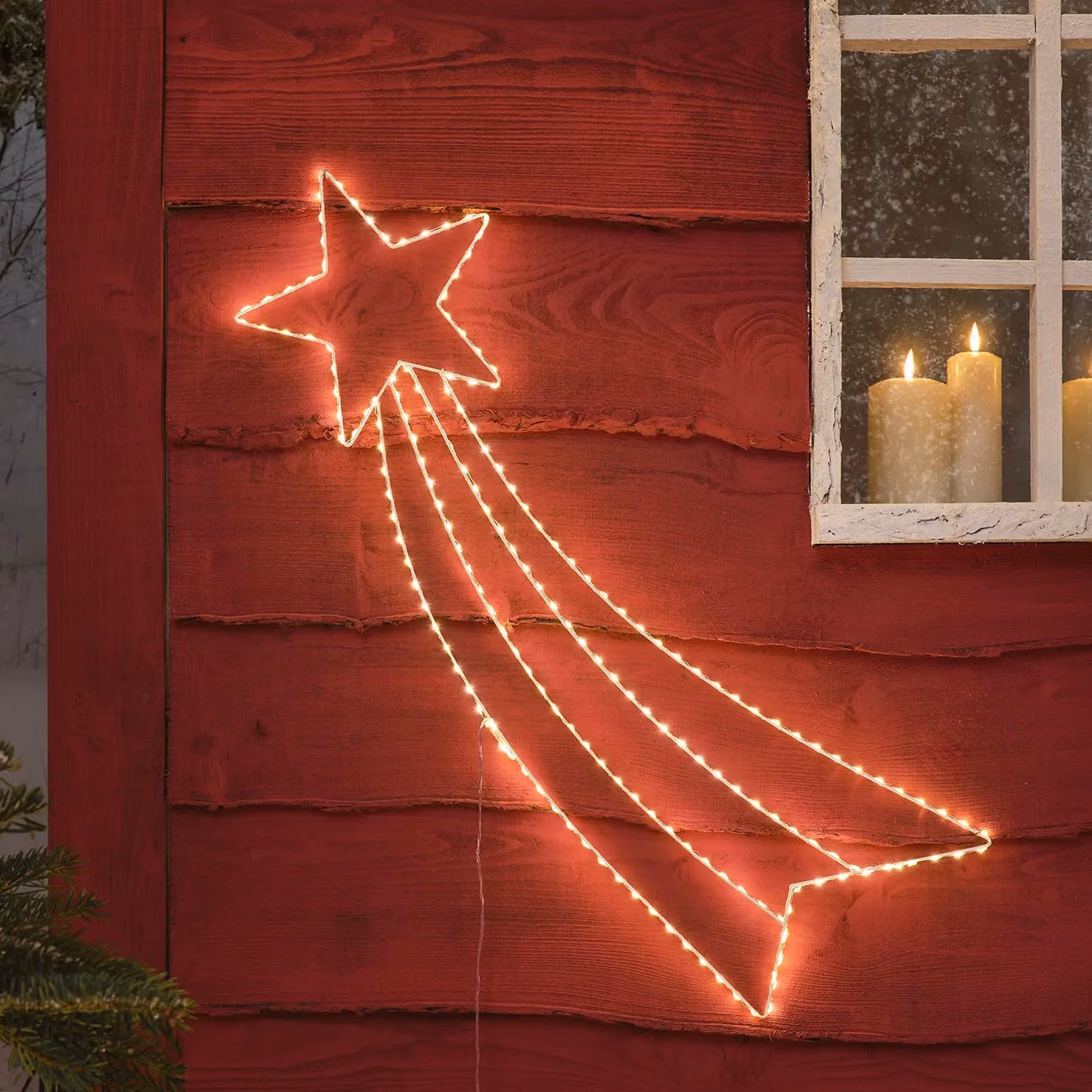 Lights4fun Shooting Star Micro LED Window Light Hanging Decoration with 184 Warm White LEDs, White Metal – 1