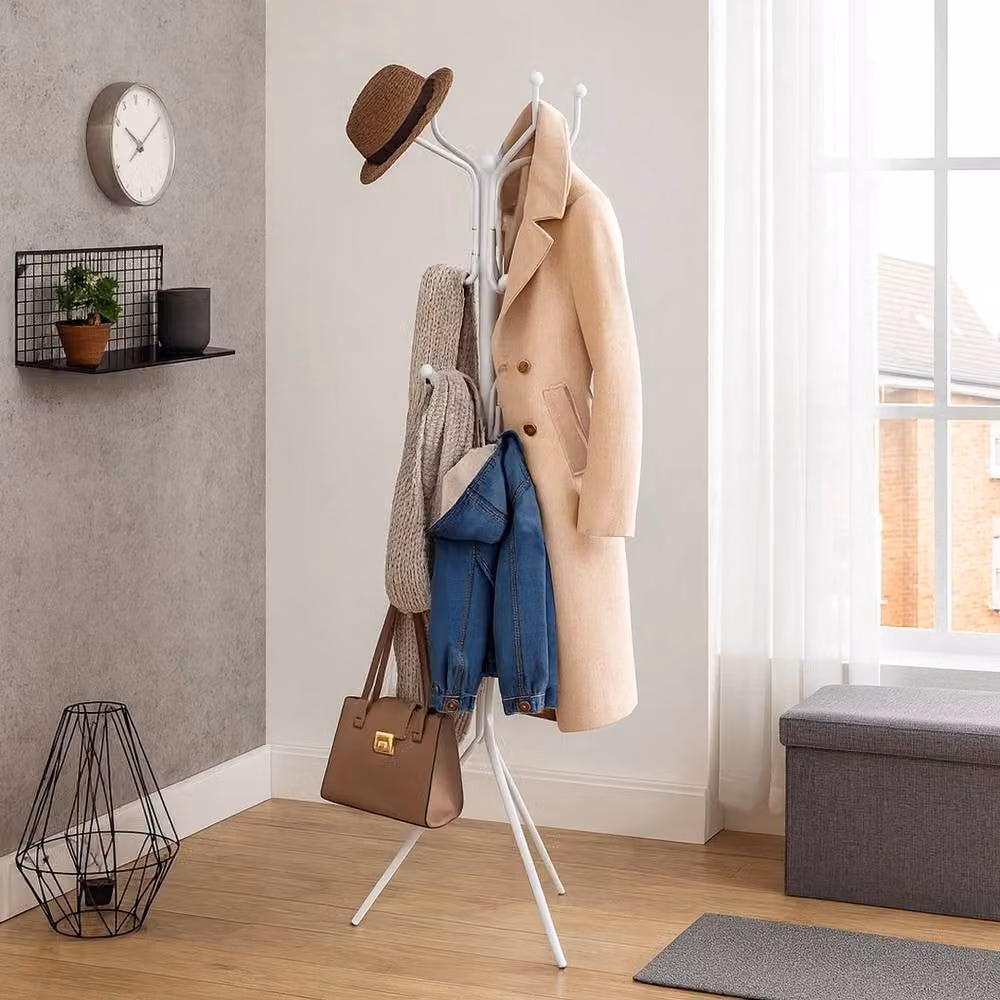 NESTLUNE Classic Free-Standing Metal Coat Rack in Matt White – 3