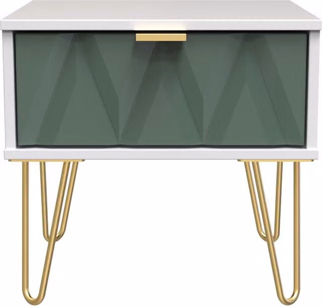 Ready Assembled 2 U Dallas 1 Drawer Bedside Table in Green and Gold
