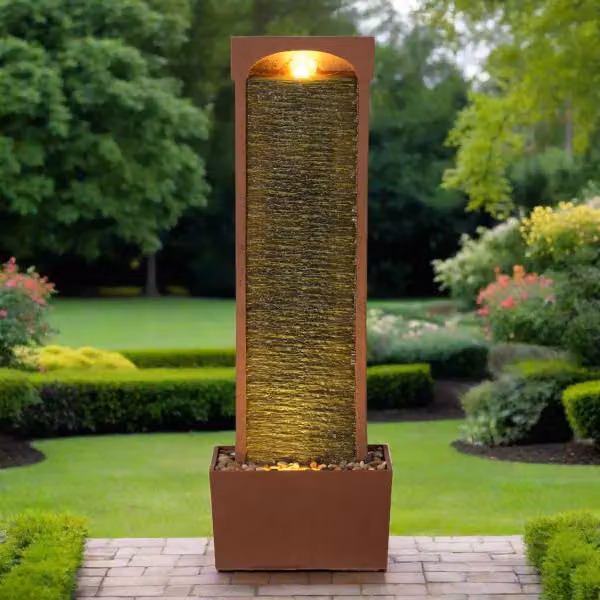 Teamson Home Red Rock Outdoor Curved Water Feature with LED Lights and Cascade Effect – 3