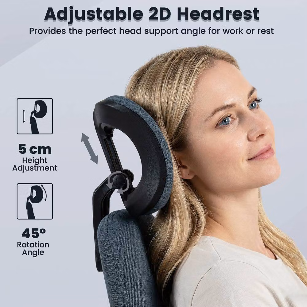 Gymax Ergonomic Office Chair with Headrest and Rocking Backrest in Navy Blue Microfibre Fabric – 4