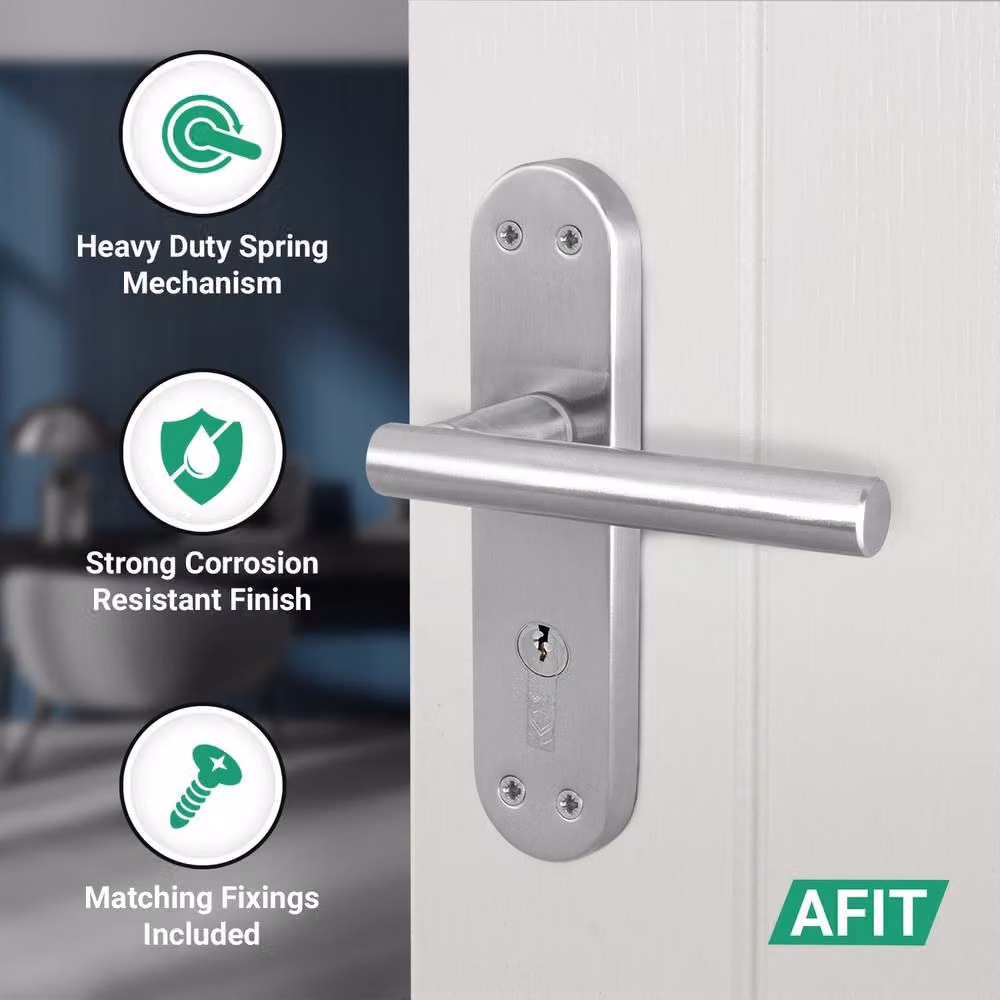 AFIT Satin Nickel T-Bar Door Handle with Euro Lock, Double Cylinder and Hinges, Silver – 2