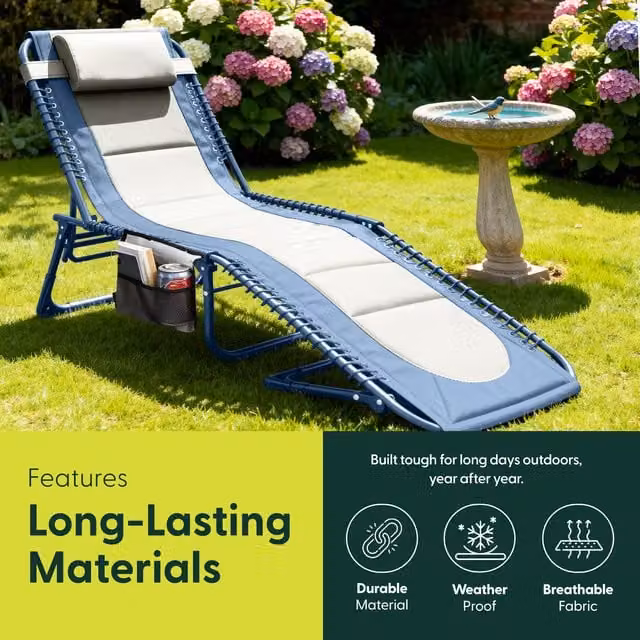 Keplin Blue Abstract Foldable Sun Lounger Chair with Adjustable Headrest and Armrests