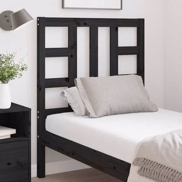 Berkfield Home Beautiful Solid Wood Pine Bed Headboard in Black, W/D/H: 81 x 4 x 100 cm – 1