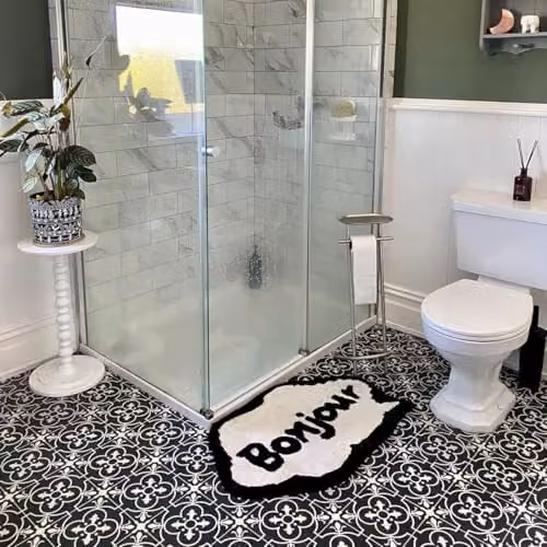 Mooky Mats Bonjour Slogan Non-Slip Bath Mat in Black and Beige, W: 50 cm, D: 80 cm – 7