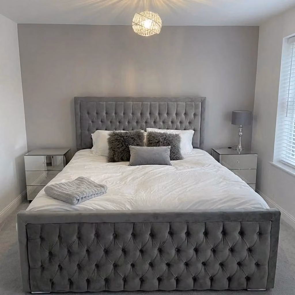 Hilton Grey Velvet Upholstered Divan Bed