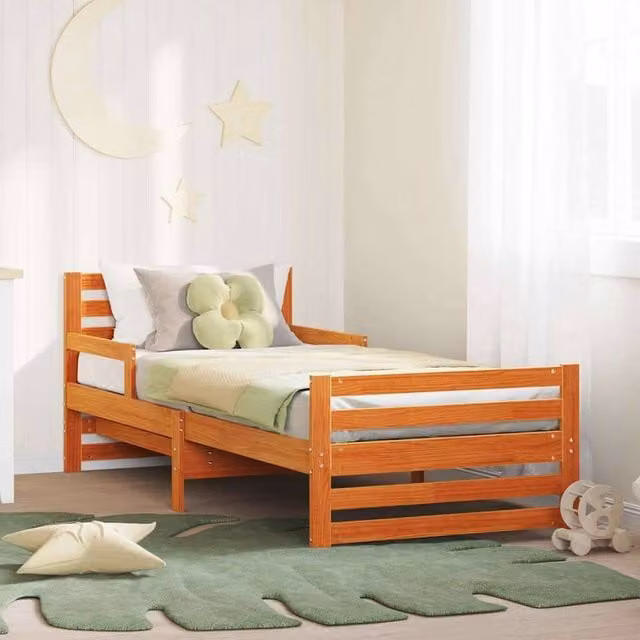 Berkfield Home Modern Pine Wood Bed Frame with Headboard in Wax Brown, W/D/H: 80 x 200 cm