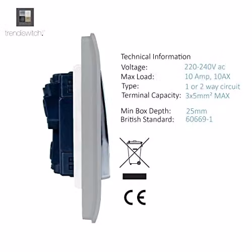 Trendi Silver Plastic Flush Mains Light Switch – 2