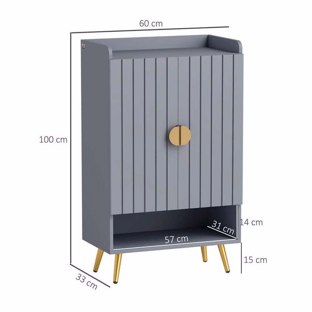 KORVIXA Grey Modern Hallway Shoe Cupboard with Hinged Doors and Internal Shelves W/D/H: 100 x 100 x 100 cm – 2
