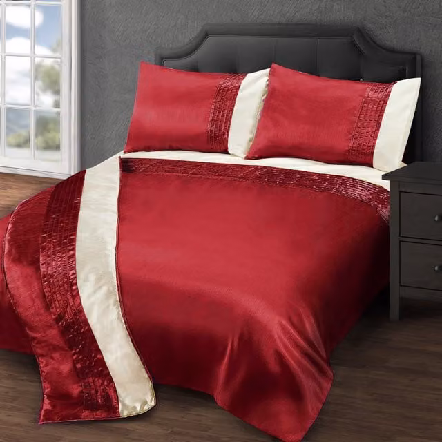 Intimates Satin Pleated Faux Silk Duvet Cover and Pillowcase Set, Red, Single