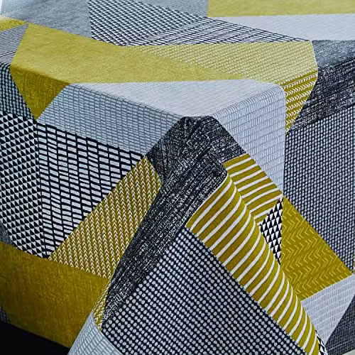 Catherine Lansfield Larsson Geo Wipe Clean Coated Cotton Tablecloth, Ochre, W: 137 cm, D: 178 cm – 2
