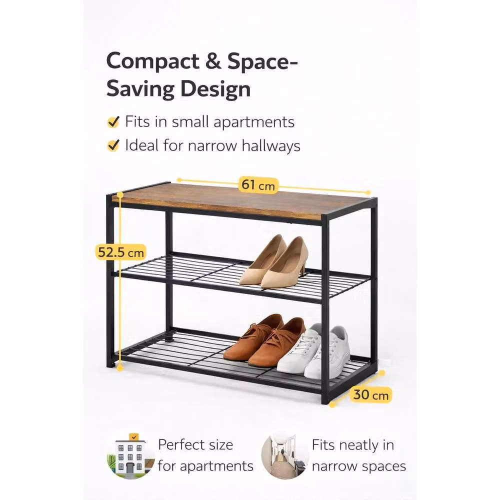 EONLION 3 Tier Metal Shoe Rack Seating Bench in Black, Width: 50 cm – 2