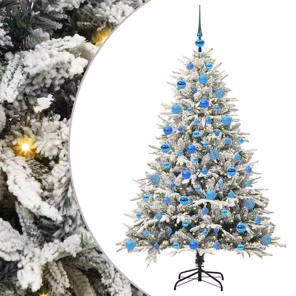 Berkfield Home Realistic Pre-lit Artificial Christmas Tree with Ball Set in Green and White, Height: 180 cm – 2
