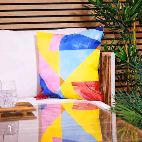 icon Set of 4 Blue and Multicolour Abstract Leaf Waterproof Indoor and Outdoor Cushions, W/D/H: 43 x 43 x 43 cm – 2