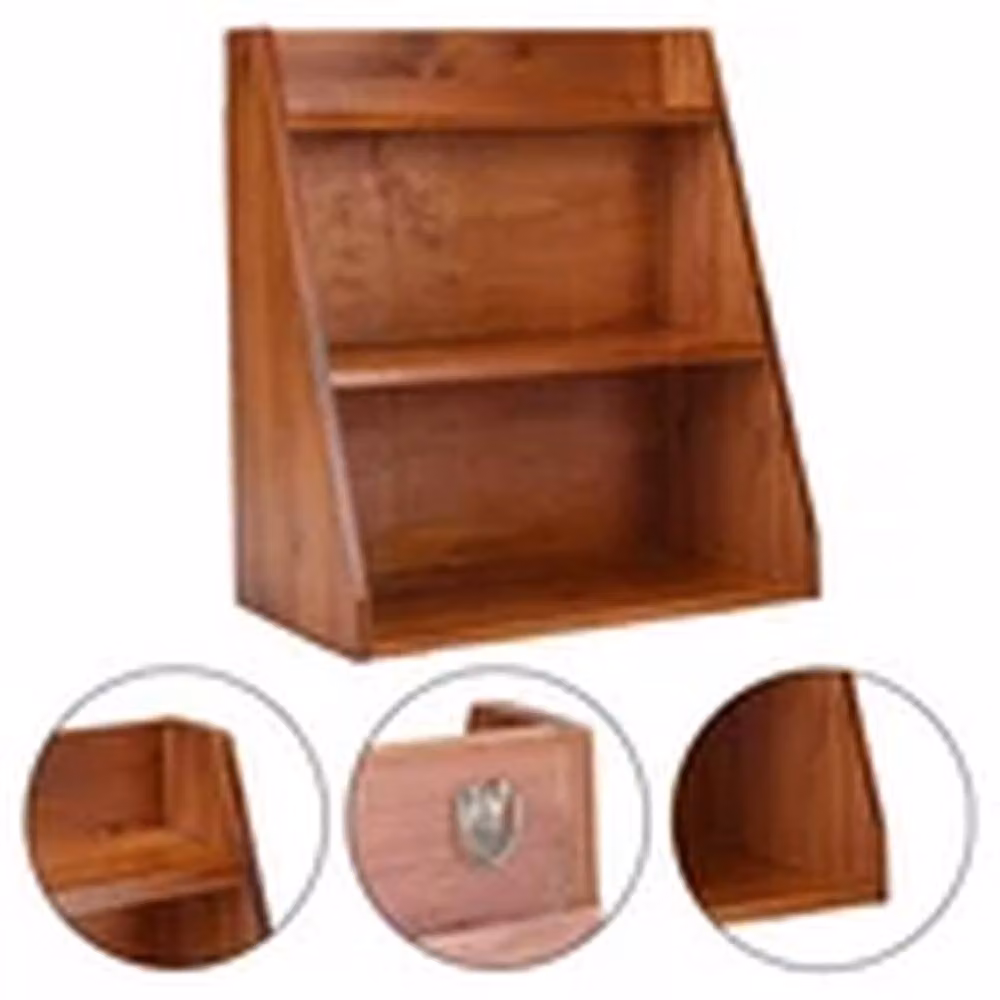 EONLION Brown Wooden 3-Tier Desktop Organizer Shelf with Cup Holder – 4
