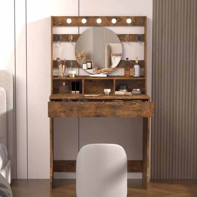KEEPREAPER Hollywood LED Dressing Table with Adjustable Lighting in Brown – 1