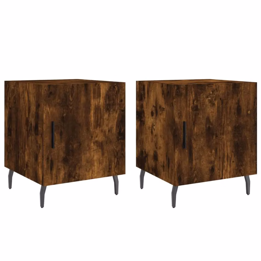 Berkfield Home Set of 2 Smoked Oak Bedside Cabinets in Brown, W/D/H: 40 x 40 x 50 cm – 1