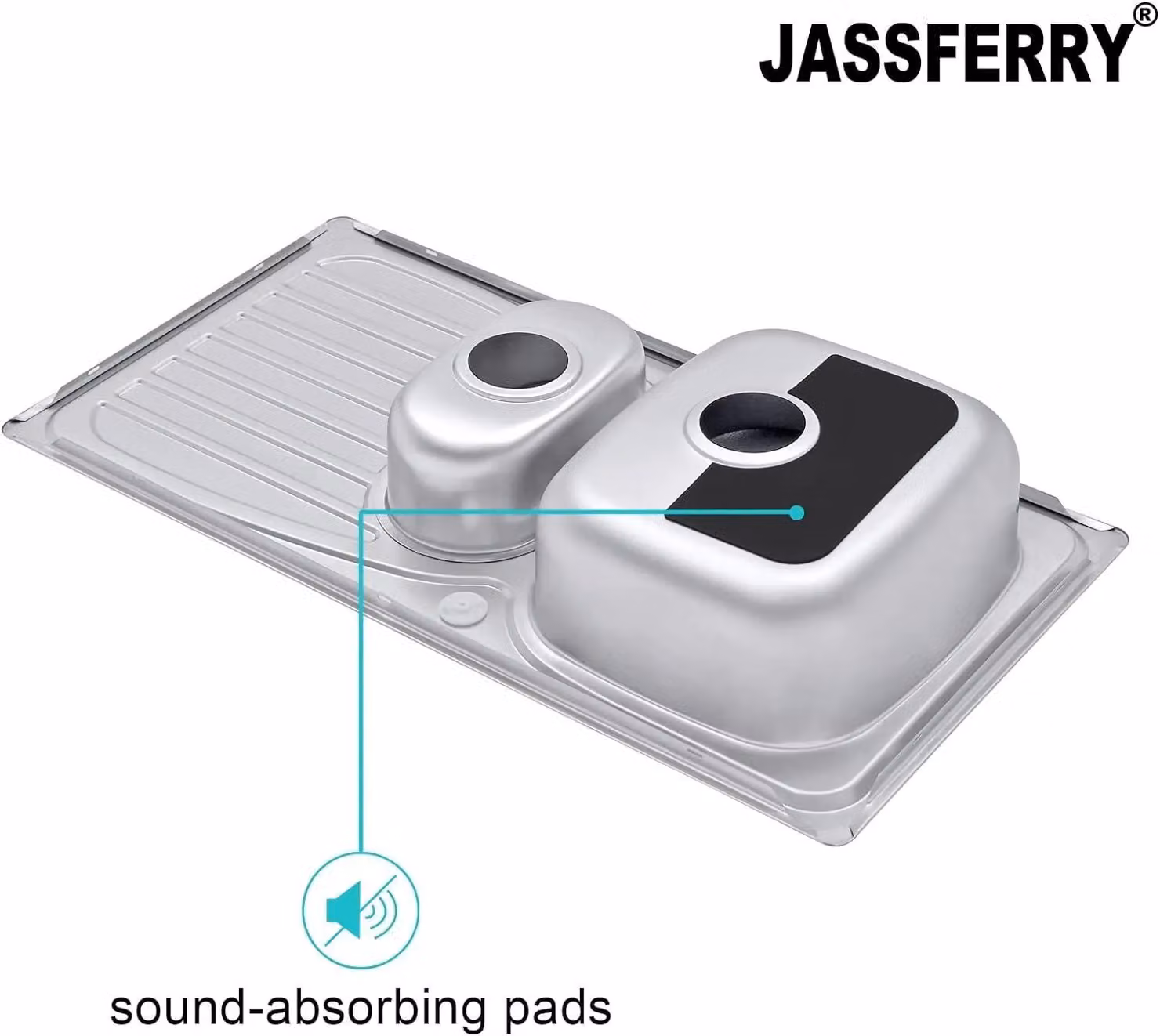 JASSFERRY Stainless Steel 1.5 Bowl Inset Kitchen Sink with Reversible Drainer in Silver – 2
