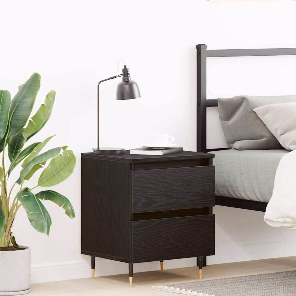 Berkfield Home Modern Black Oak Bedside Cabinet W/D/H: 40 x 35 x 50 cm – 2