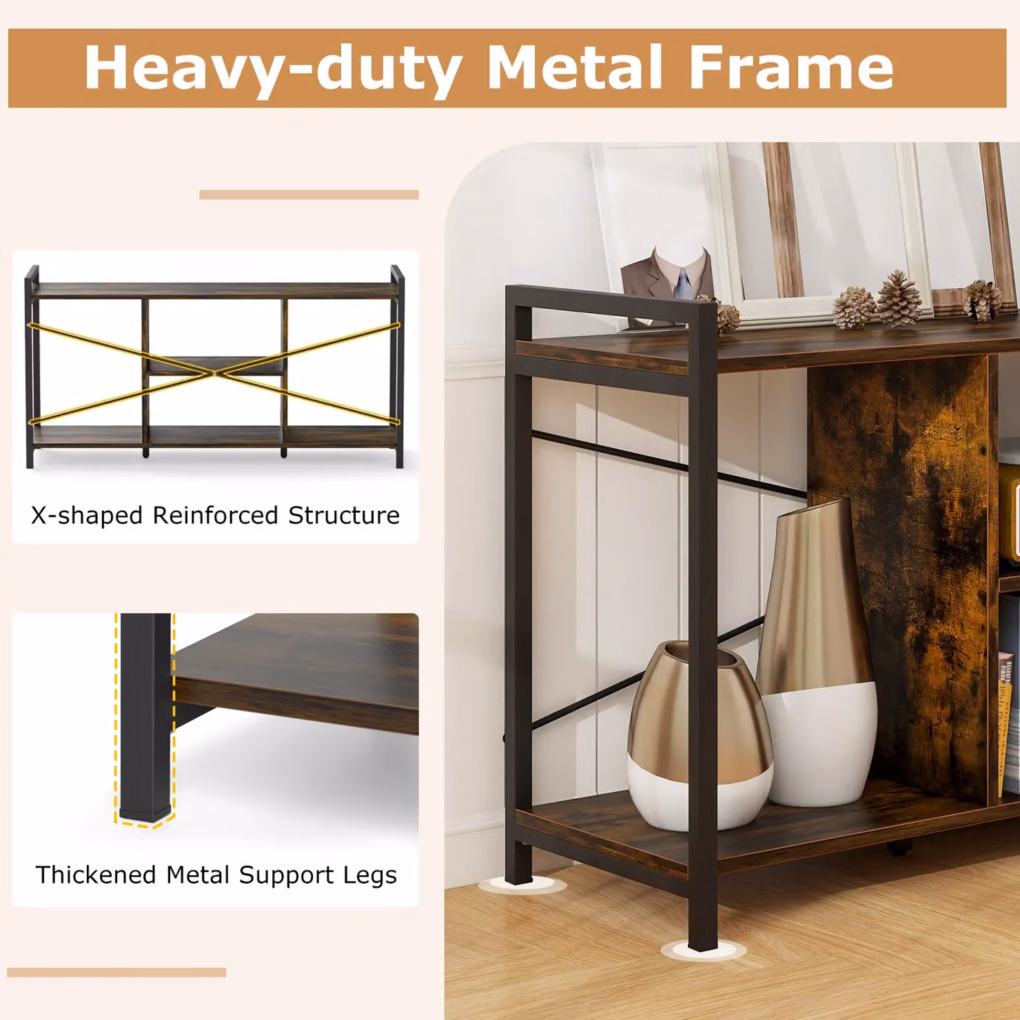 Gymax Industrial TV Stand for up to 55 inch TVs with 4 Shelves, Brown – 5