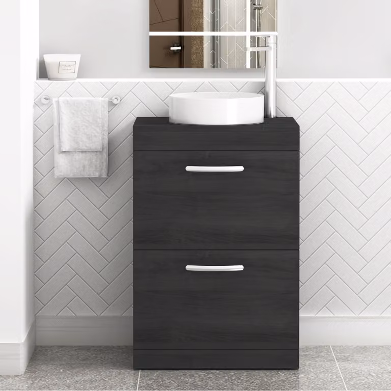 Royal Bathrooms Turin 800mm Floor Standing 2 Drawer Vanity Unit with Countertop Basin in Matt Hale Black