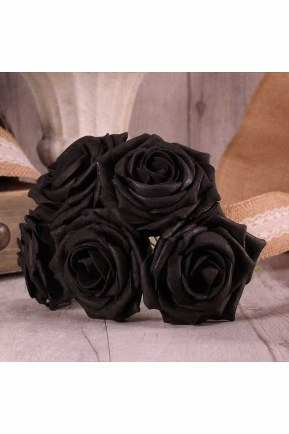 KDMD 2 Pack of Black Open Tea Rose Artificial Foam Flowers – 2