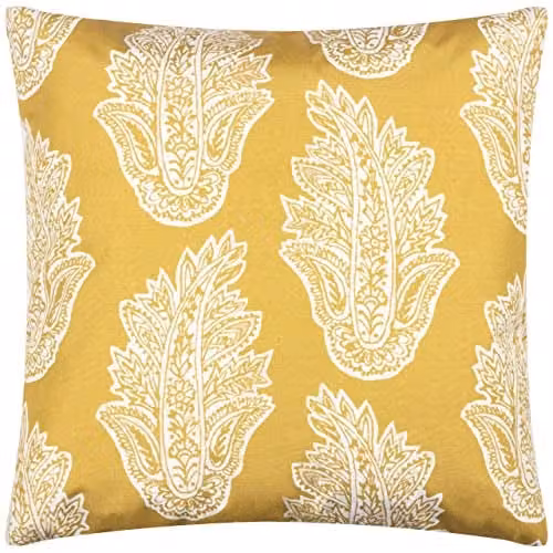 Paoletti Kalindi Paisley Floral Outdoor Cushion, Yellow, W/D/H: 43 x 43 x 43 cm