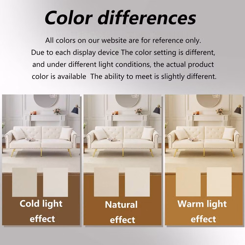 Matteo 2-Seater Velvet Sofa Bed with Click-Clack Sleeping Function and Adjustable Headrest in Beige – 2