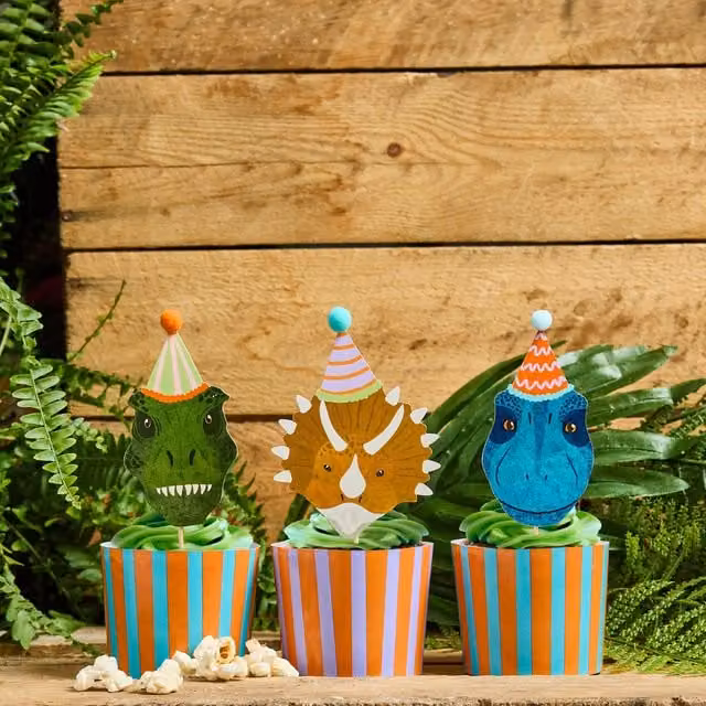 Club Green Dinosaur Food Picks and Food Cup Set in Green and Multicolour, Pack of 12