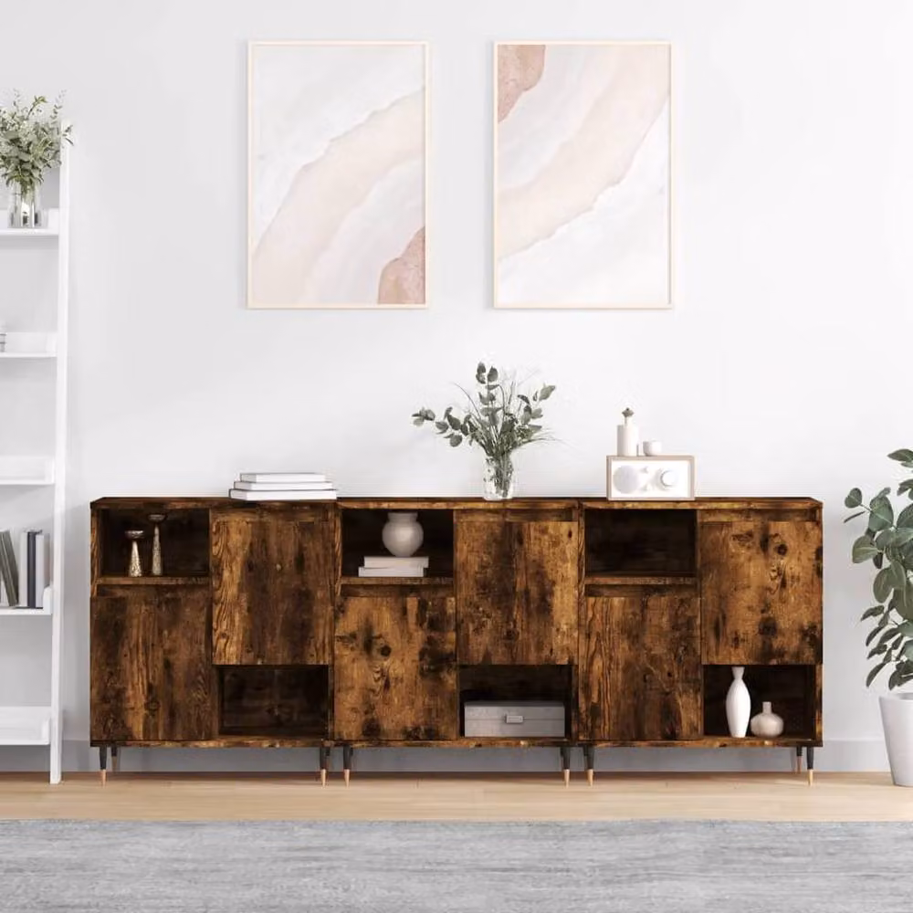 Berkfield Home Set of 3 Classic Smoked Oak Sideboards in Brown, Engineered Wood – 2