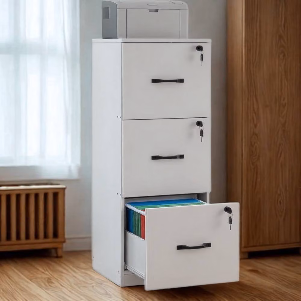 Pirlo Plush 3 Drawer Filing Cabinet with Locks in White – 2