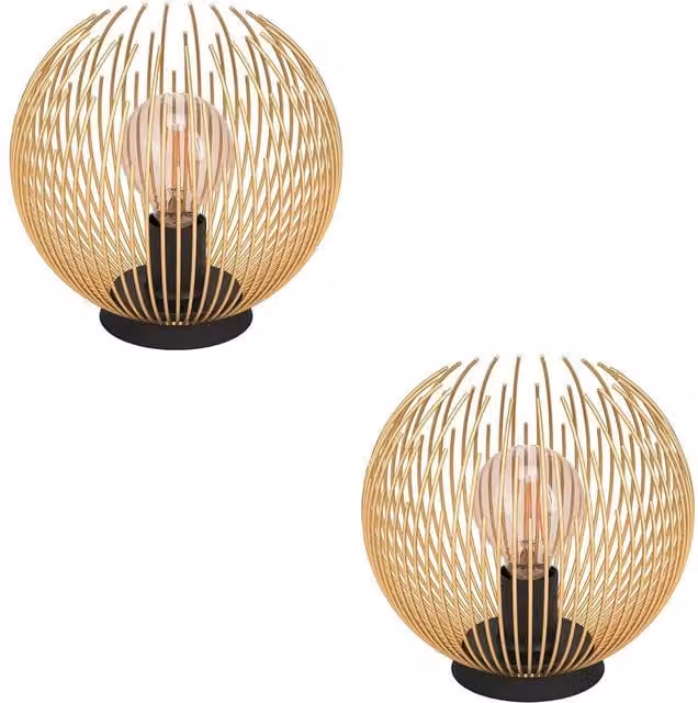Loops 2 Pack Modern Metal Table Lamps in Black and Gold/Brass – 1