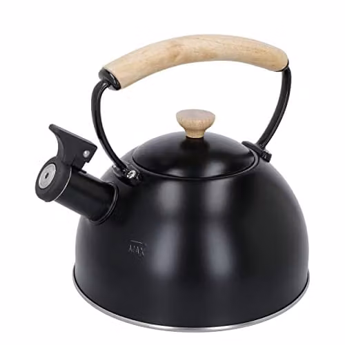 La Cafetiere Black Whistling Kettle with Wooden Handle