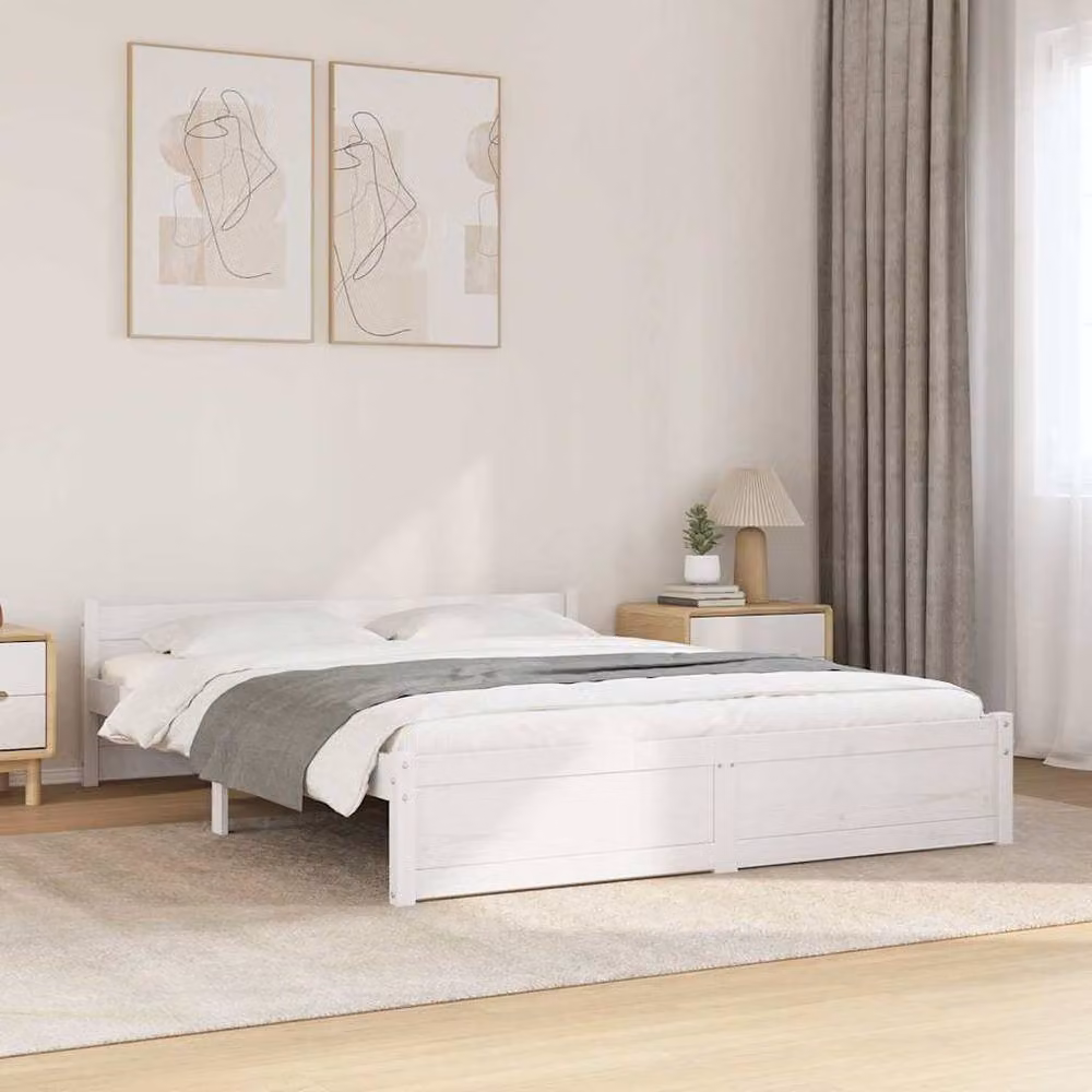 Berkfield Home White Solid Pine Wood Bed Frame with Drawers W/D/H: 160 x 200 cm – 2
