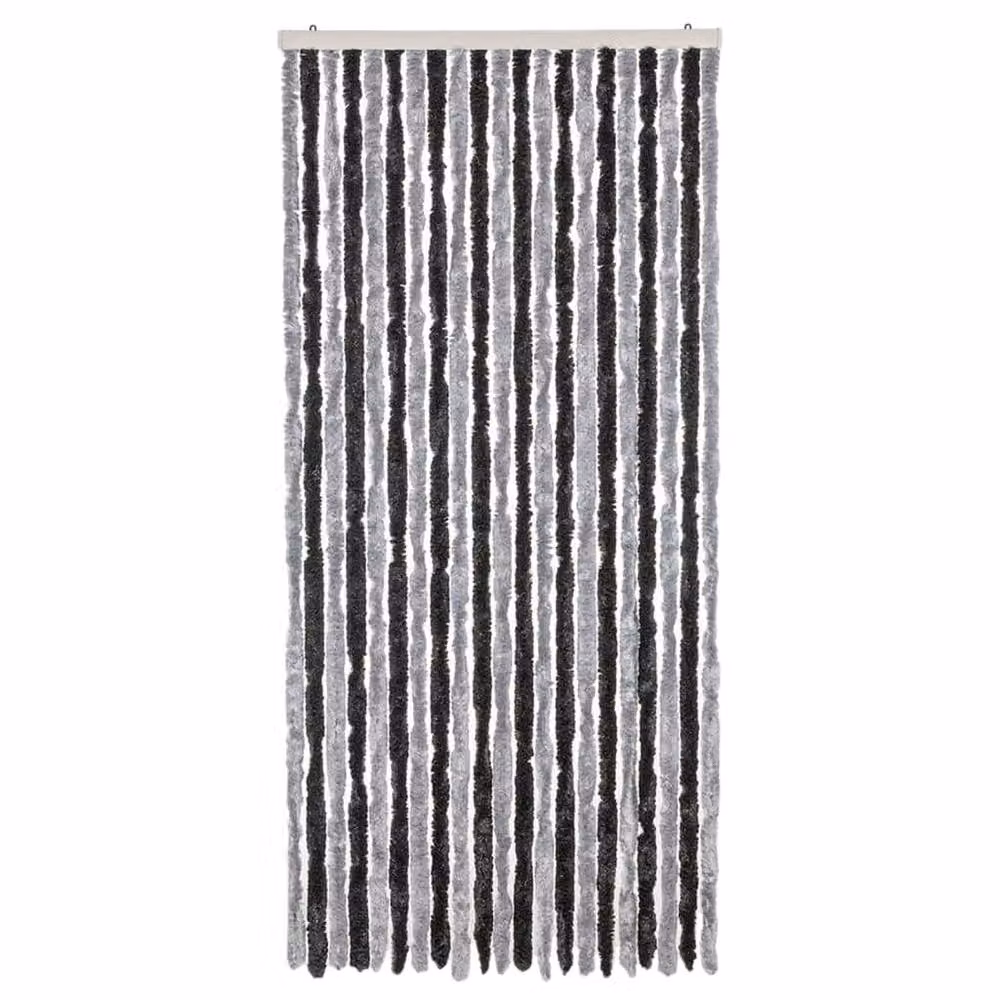 Berkfield Home Chenille Fly Curtain in Grey and Black, W: 90 cm, H: 200 cm – 3