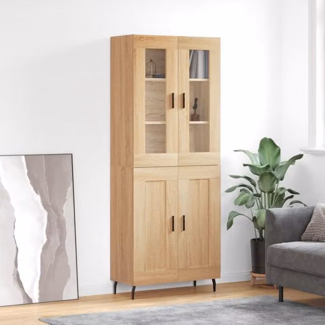 Berkfield Home Sonoma Oak Highboard in Brown with Glass Doors, W/D/H: 69.5 x 34 x 180 cm – 1