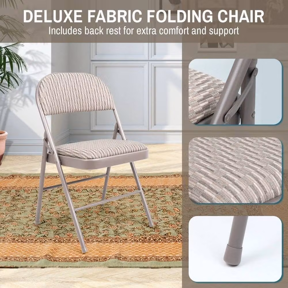 PAWNORA Folding Office Chair with Backrest in Beige Striped Fabric – 2