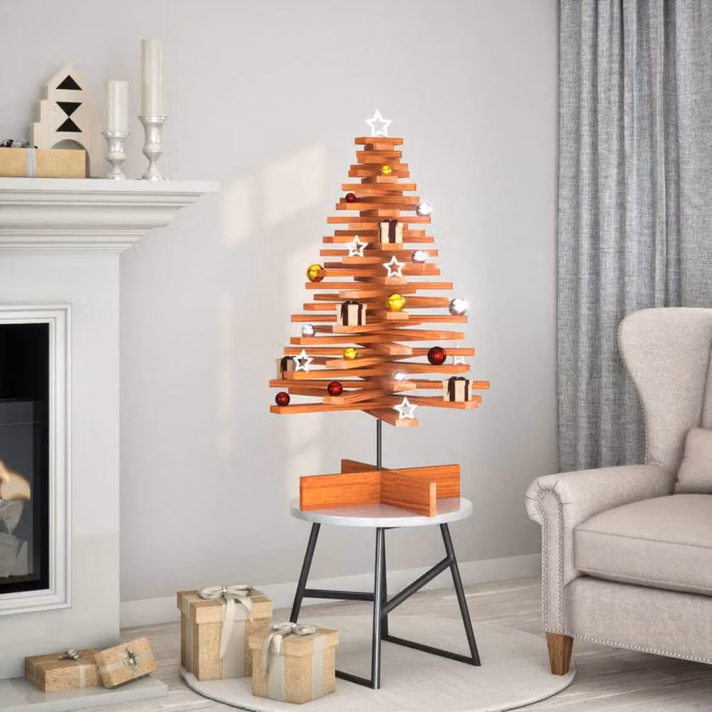 Berkfield Home Rustic Wooden Christmas Tree Decoration in Wax Brown, Height: 100 cm – 2
