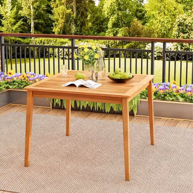 COSTWAY Modern Square Acacia Wood Outdoor Dining Table in Brown
