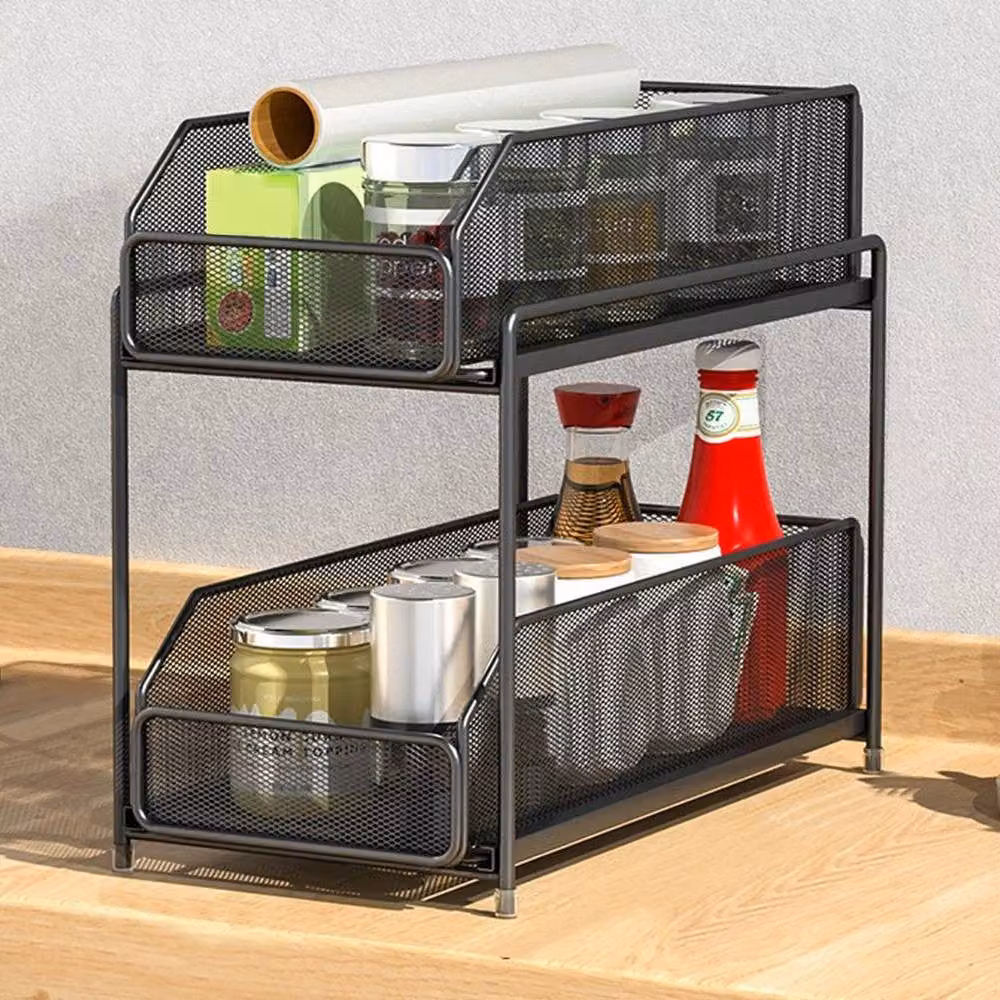 Kelvenix 2-Tier Metal Under Sink Storage Unit in Black, W/D/H: 36.0 x 31.5 x 31.5 cm – 4