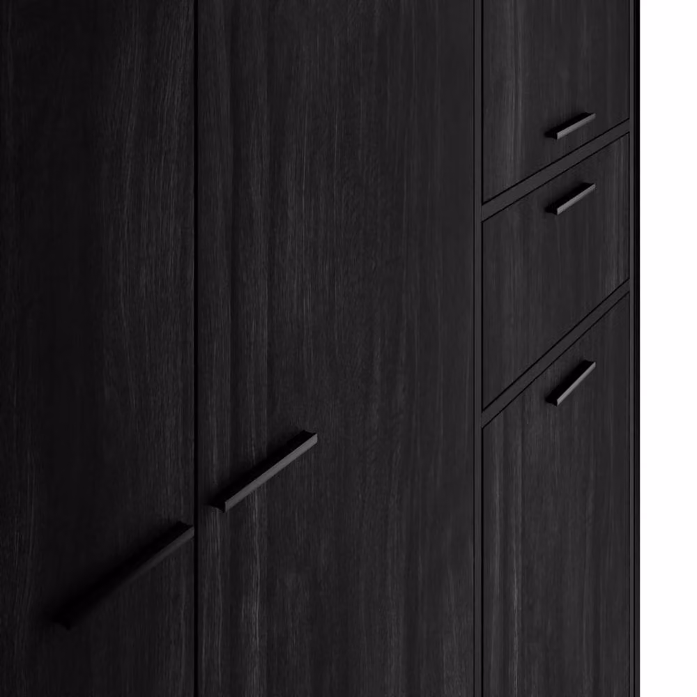 Wyld Haus Ireland Black Wood Effect 3 Door Wardrobe with Integrated Drawer, H 180 x W 52 x D 54 cm – 3