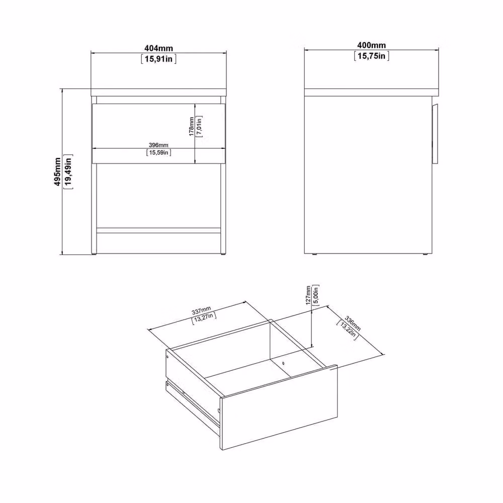 Wyld Haus Budapest Bedside Table in Cream and Natural Oak Effect with 1 Drawer and 1 Shelf – 3
