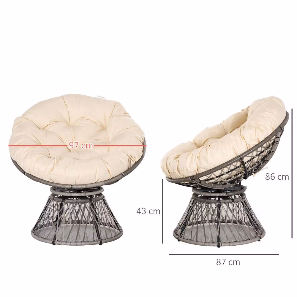 ERGOVEXA 360° Swivel Rattan Moon Bowl Lounge Chair in Beige – 2