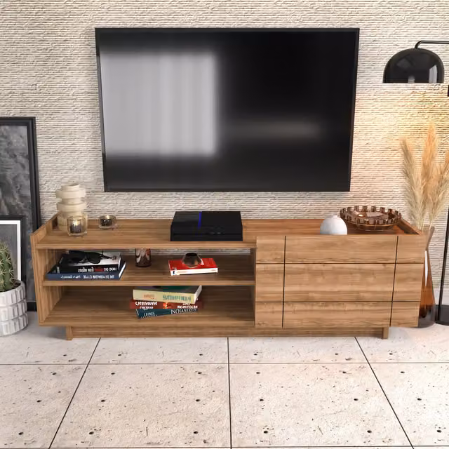 Decorotika Valantina TV Unit with Shelves in Brown Walnut Finish
