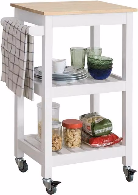 SoBuy Scandinavian Style White Lacquered Serving Trolley for Kitchen, Dining Room or Living Room