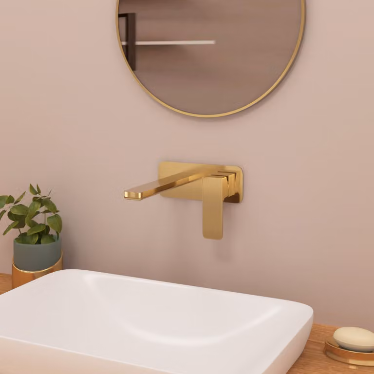 Windon Wall Mounted Basin Mixer Tap in Brushed Brass
