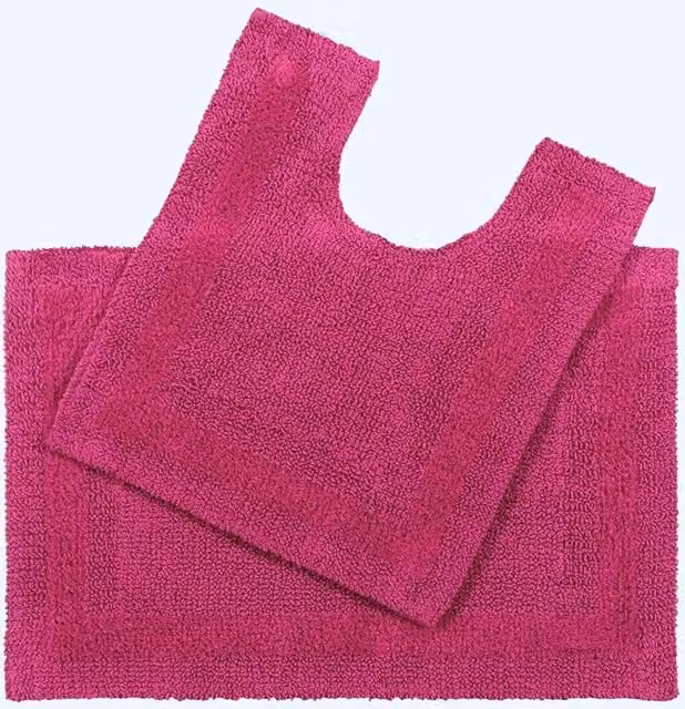Homescapes Luxury 2 Piece Cotton Bath Mat and Pedestal Mat Set in Raspberry Pink